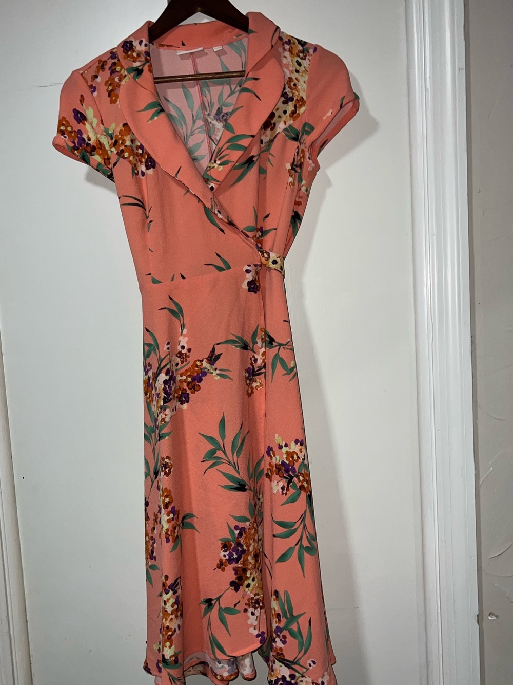 Floral Wrap Midi Dress - Coral Pink